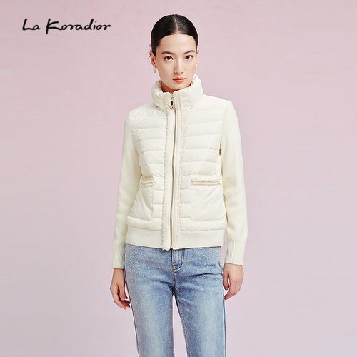 La Koradior拉珂蒂时尚秋冬新款拼接羽绒服高领鹅绒保暖外套通勤