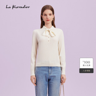 秋季 法式 系带长袖 通勤针织衫 时尚 小衫 Koradior拉珂蒂商场同款