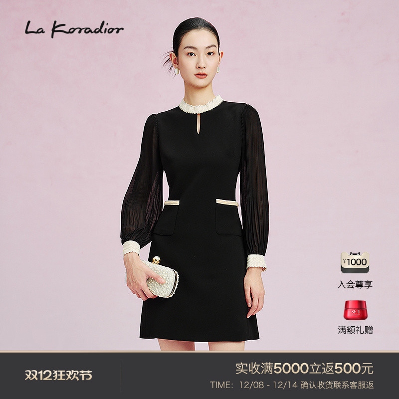 【进口三醋酸】La Koradior拉珂蒂春季蕾丝边圆领修身短裙连衣裙