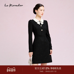 La Koradior拉珂蒂时尚春季新款气质双层领收腰洋装连衣裙长裙子