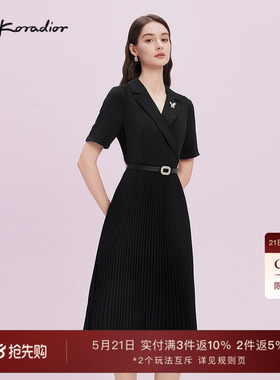 Lakoradior拉珂蒂商场同款时尚黑色蝴蝶装饰西装领短袖连衣裙女装