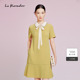 Koradior拉珂蒂夏季 铃兰裙 淡黄系带三醋酸直筒连衣裙 法式