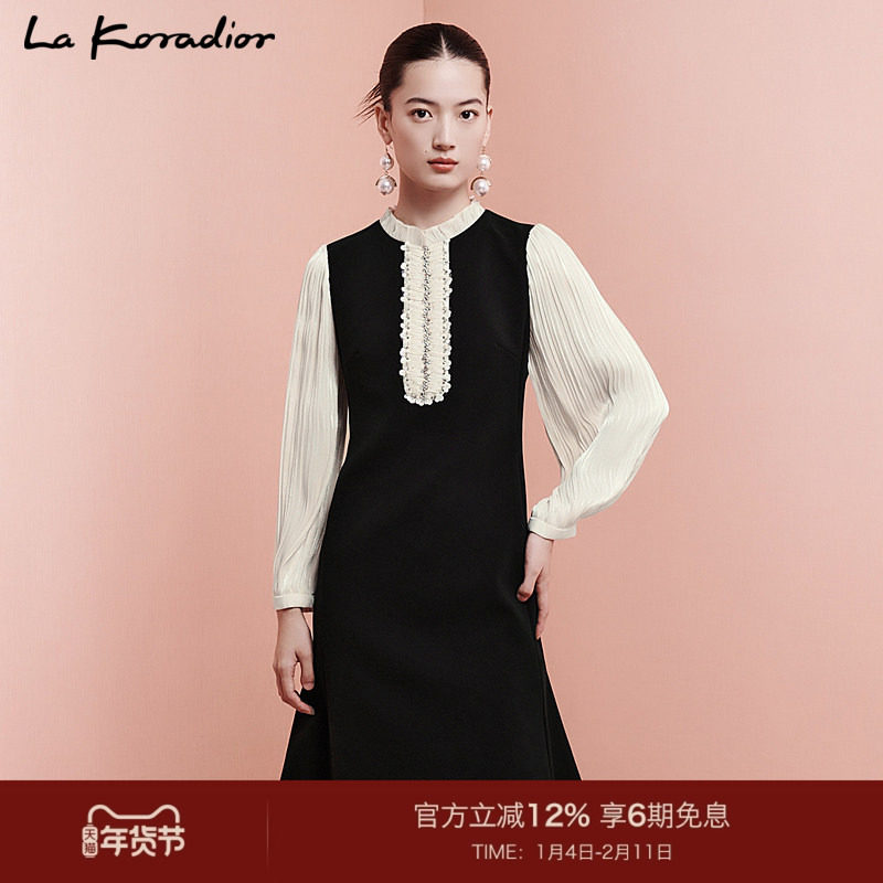 [商场同款]La Koradior拉珂蒂春黑色鱼尾连衣裙女优雅洋装裙子女,女装/女士精品,连衣裙,淘宝优惠券,粉丝福利购,淘宝优惠卷