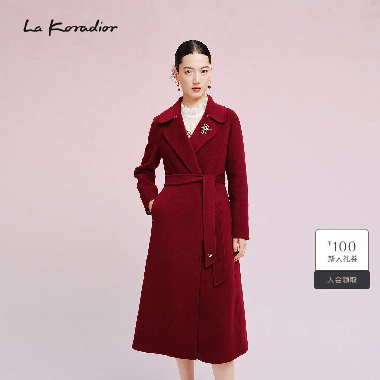 【羊绒100】Lakoradior拉珂蒂女秋冬新款气质修身中长款毛呢大衣