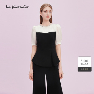 小衫 Lakoradior拉珂蒂异材拼接短袖 ol上衣2025 精致社交