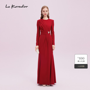 法式 Lakoradior拉珂蒂减龄秋新款 褶皱收腰鱼尾礼服裙 商场同款