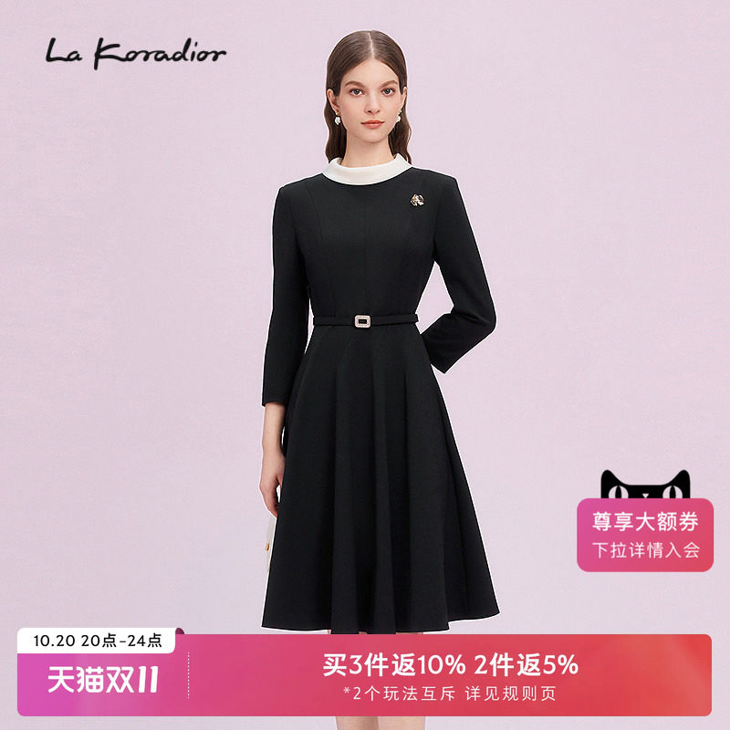La Koradior拉珂蒂商场同款高腰赫本风气质收腰洋装裙a字连衣裙女