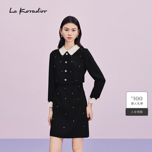 钉珠娃娃领小黑裙 Lakoradior拉珂蒂名媛女新款 商场同款