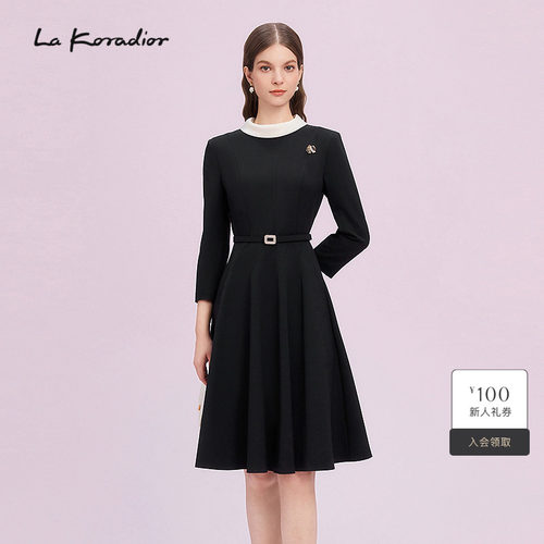 La Koradior拉珂蒂商场同款高腰赫本风气质收腰洋装裙a字连衣裙女