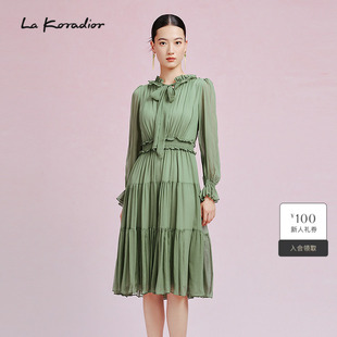 桑蚕丝 气质花边领层叠洋装 早新款 裙 Koradior拉珂蒂女春季