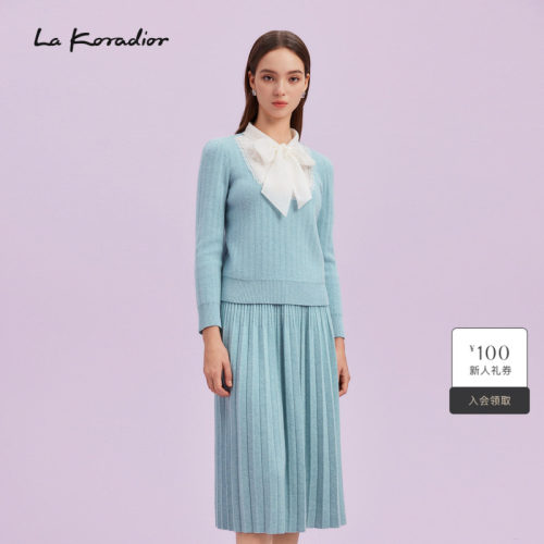 【羊毛】La Koradior拉珂蒂商场同款休闲系带领纯色套头针织毛衫