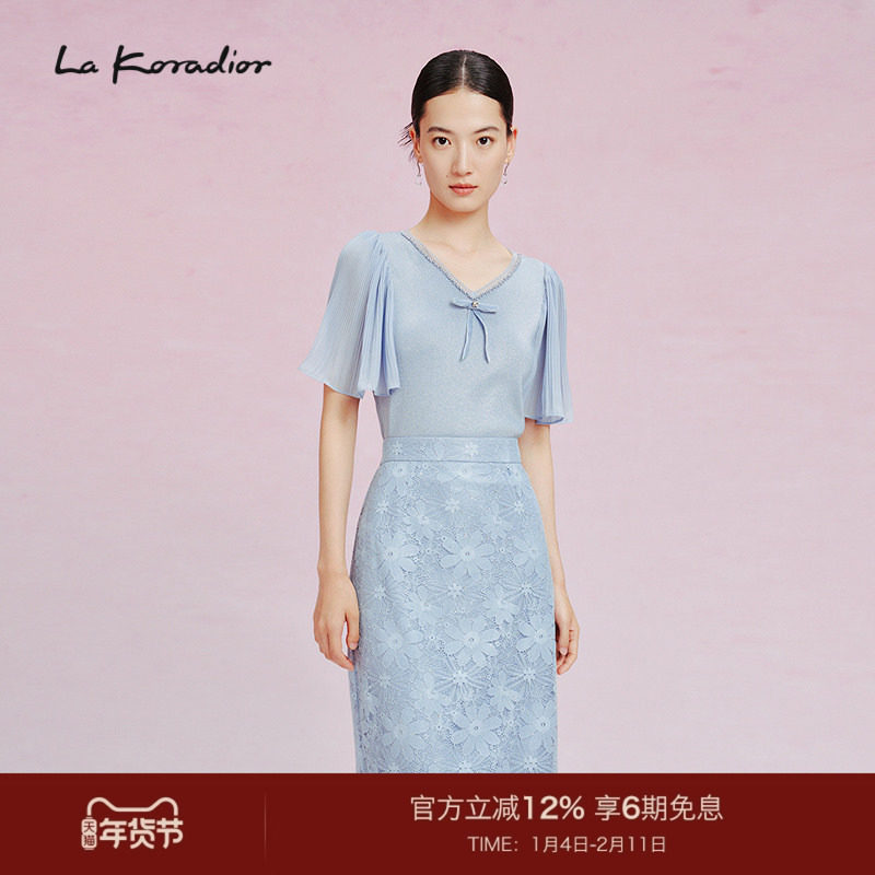 Lakoradior拉珂蒂夏季新款减龄喇叭袖优雅时尚v领精致小衫女上衣,女装/女士精品,毛针织衫,淘宝优惠券,粉丝福利购,淘宝优惠卷