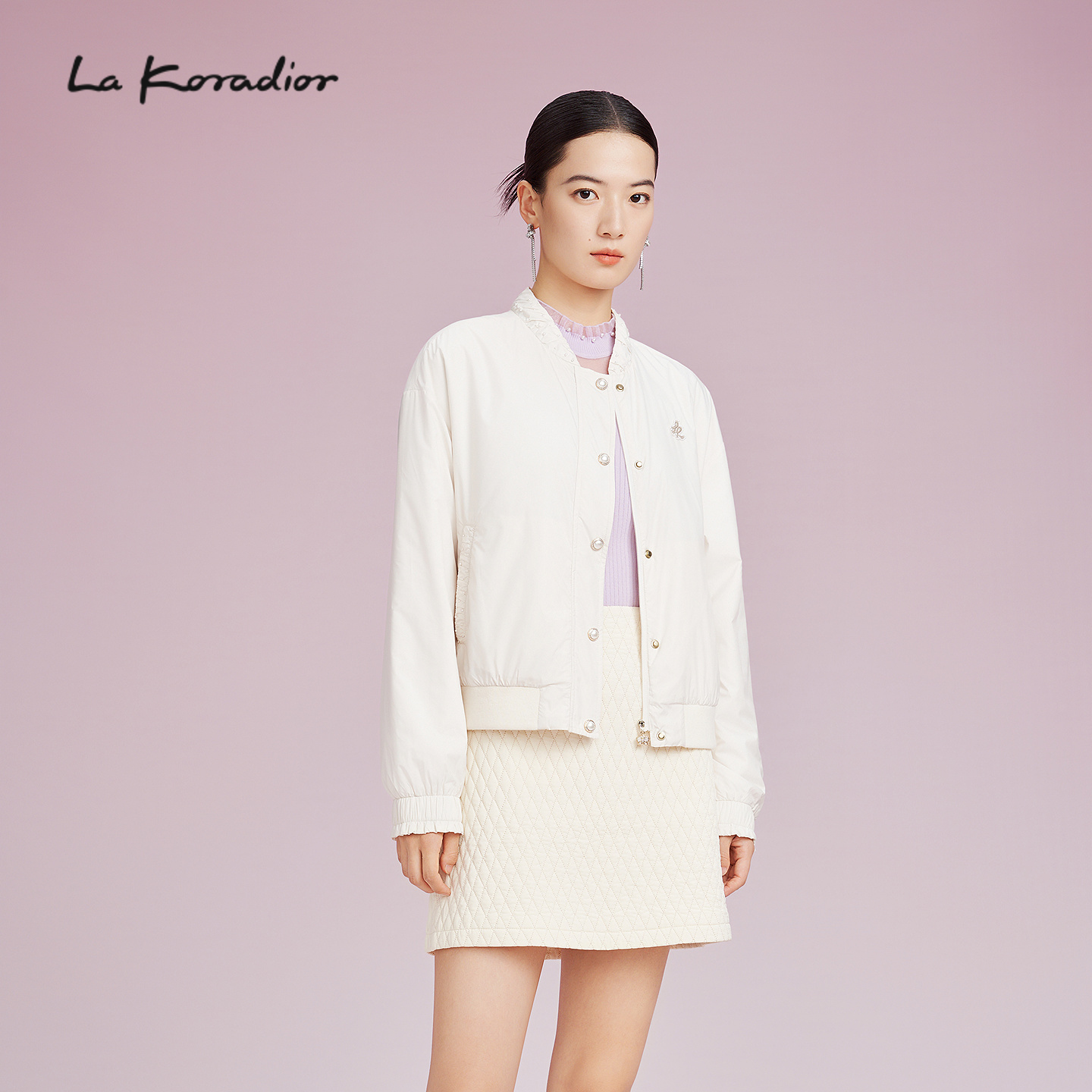 【商场同款】Lakoradior拉珂蒂秋季新款气质荷叶边棒球服短外套