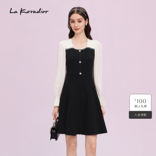 裙拼接中长款 气质洋装 法式 钉珠连衣裙 Koradior拉珂蒂商场同款