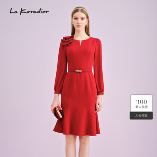 隆重社交 长袖 红色鱼尾裙秋新款 连衣裙 Koradior拉珂蒂时尚