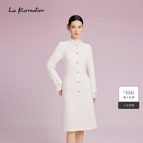 【羊毛】La Koradior拉珂蒂秋新款通勤淑女名媛高腰连衣裙女