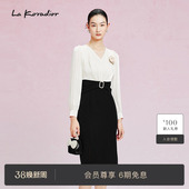 商场同款 新款 春季 V领收腰气质连衣裙 Koradior拉珂蒂女时尚