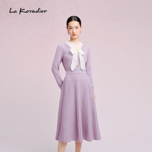 新款 Koradior拉珂蒂2024秋季 蕾丝系带淑女套头羊毛衫 羊毛