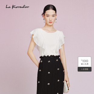 新款 套头小衫 简约气质时尚 短款 女 飞飞袖 Lakoradior拉珂蒂显瘦夏季