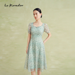 夏商场同款 气质时尚 镂空蕾丝国风连衣裙女 Koradior拉珂蒂新款