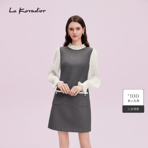 La Koradior拉珂蒂商场同款秋季复古优雅时尚法式洋装连衣裙女