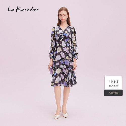 La Koradior拉珂蒂秋新品2025商场同款100桑蚕丝真丝柔雅连衣裙