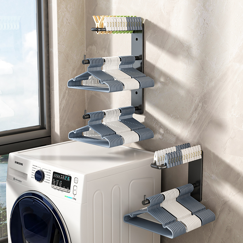 衣架收纳神器阳台免打孔挂衣架壁挂晾衣钩衣夹子墙上整理置物架子