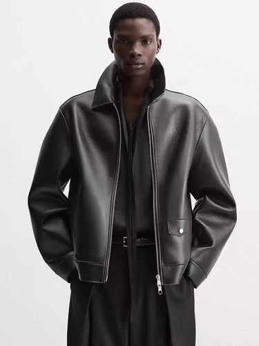 ZA2025秋冬季新品男装 仿皮机车款拉链PU皮夹克外套潮 3548610