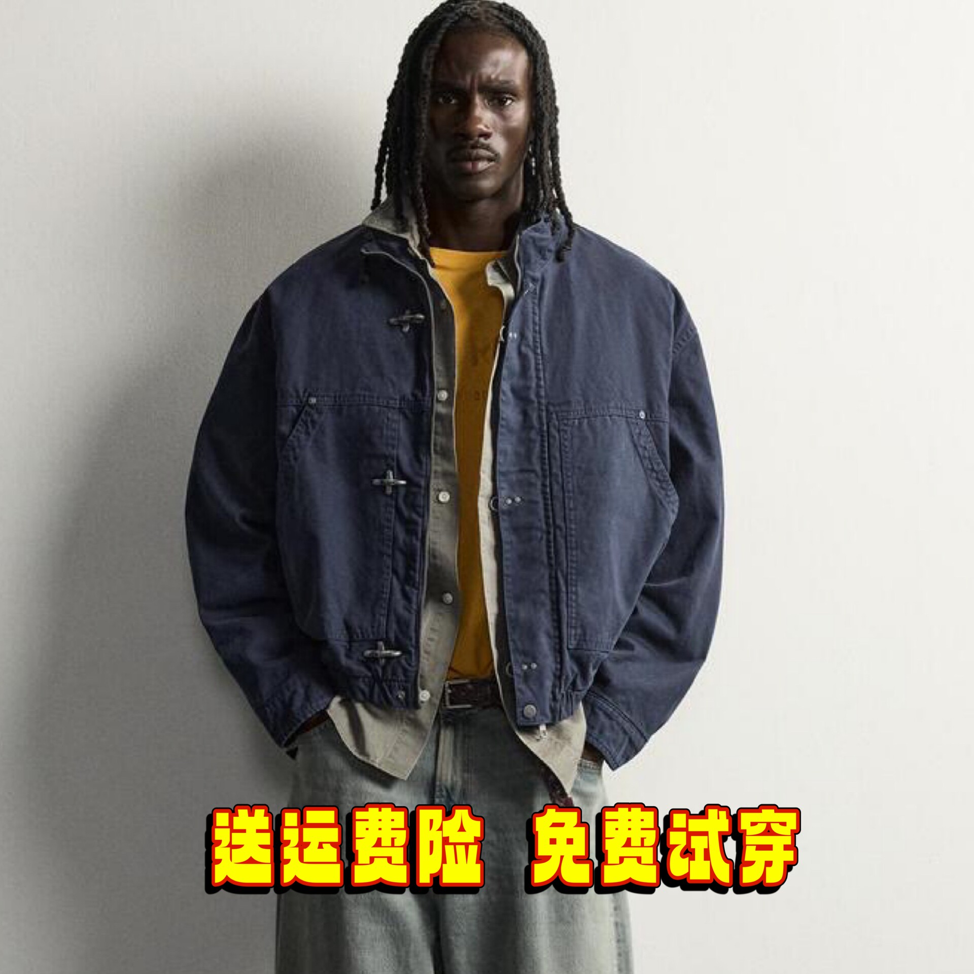 ZA2026秋季新品 男装 金属绳结扣宽松水洗夹克外套 4302370 401