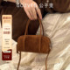 麂皮羊猄绒高级手提斜挎包小方包 保龄球包包2025秋新款 公子雯