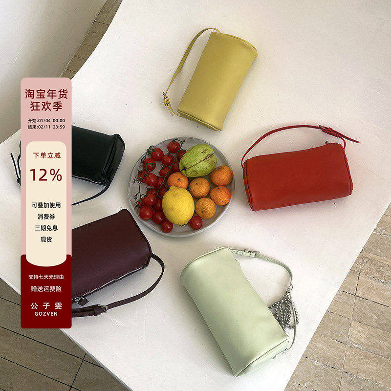 【公子雯】 TR笔筒包羊皮90s极简小众红色手提单肩斜挎包圆筒包,箱包皮具/热销女包/男包,通用款女包,淘宝优惠券,粉丝福利购,淘宝优惠卷