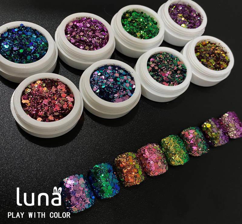 Lily老师高级进口变色龙亮片美甲蓝红紫金葱闪粉混指甲装饰甲油胶