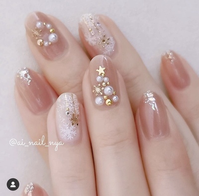 冬季新款圣诞节白色雪花美甲金色银色背胶指甲贴光疗英文字母贴纸