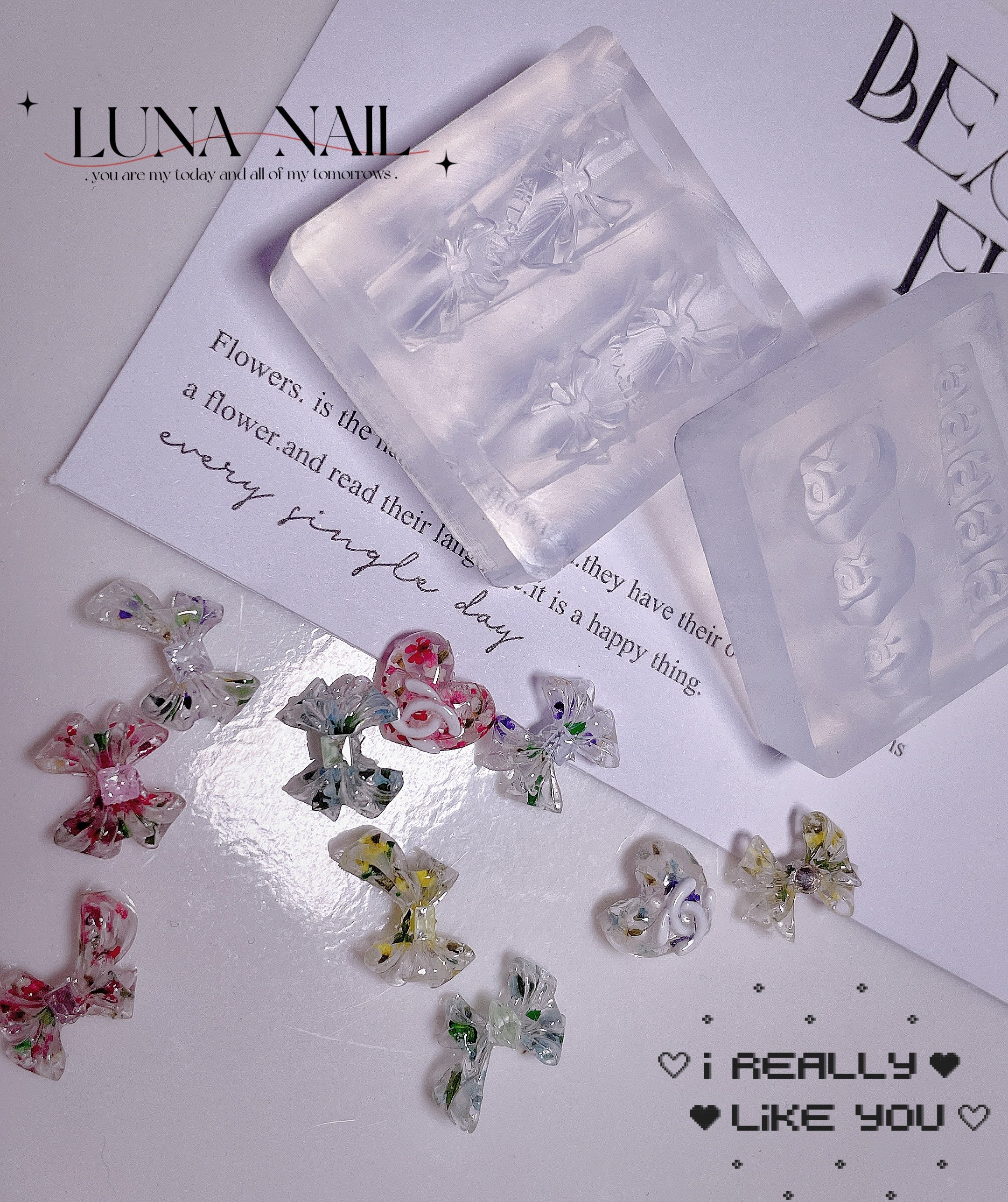 美甲硅胶全款模具3D雕花模板山茶花蝴蝶结饰品心形卡通模型制作