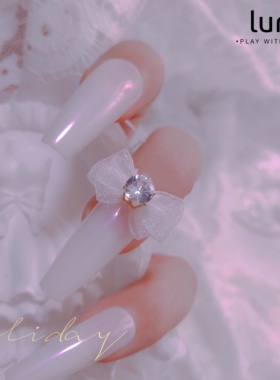 Lily老师新款纯手工制作美甲蝴蝶结饰品超亮闪大钻镂空蕾丝饰品