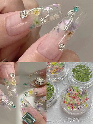 日系美甲超薄唯美干花