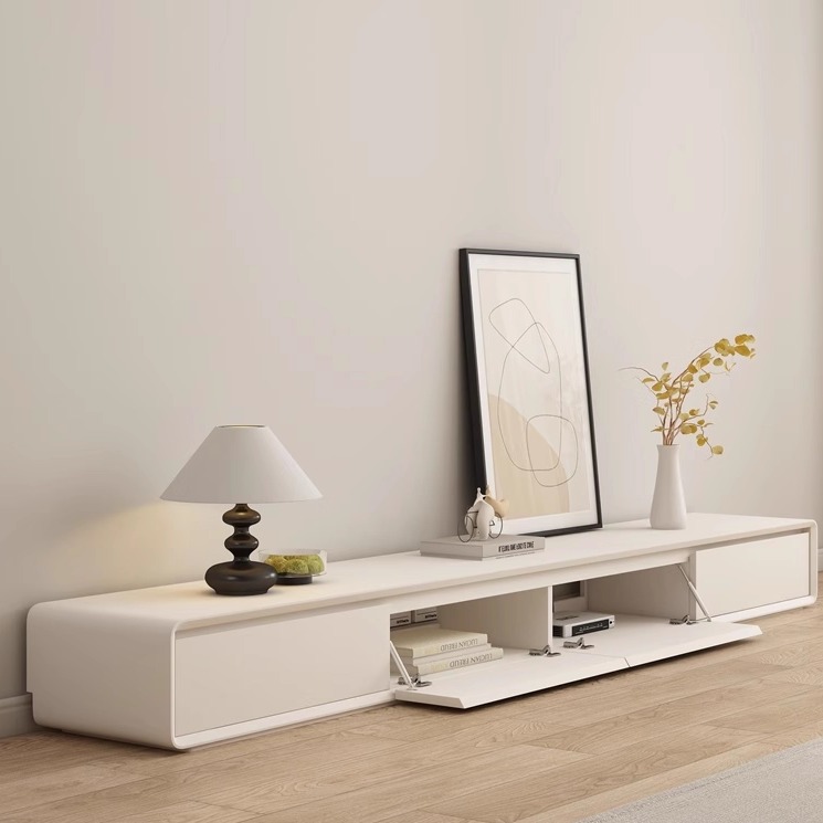 北欧电视柜茶几组合现代简约客厅家用奶油风实木烤漆落地电视机柜