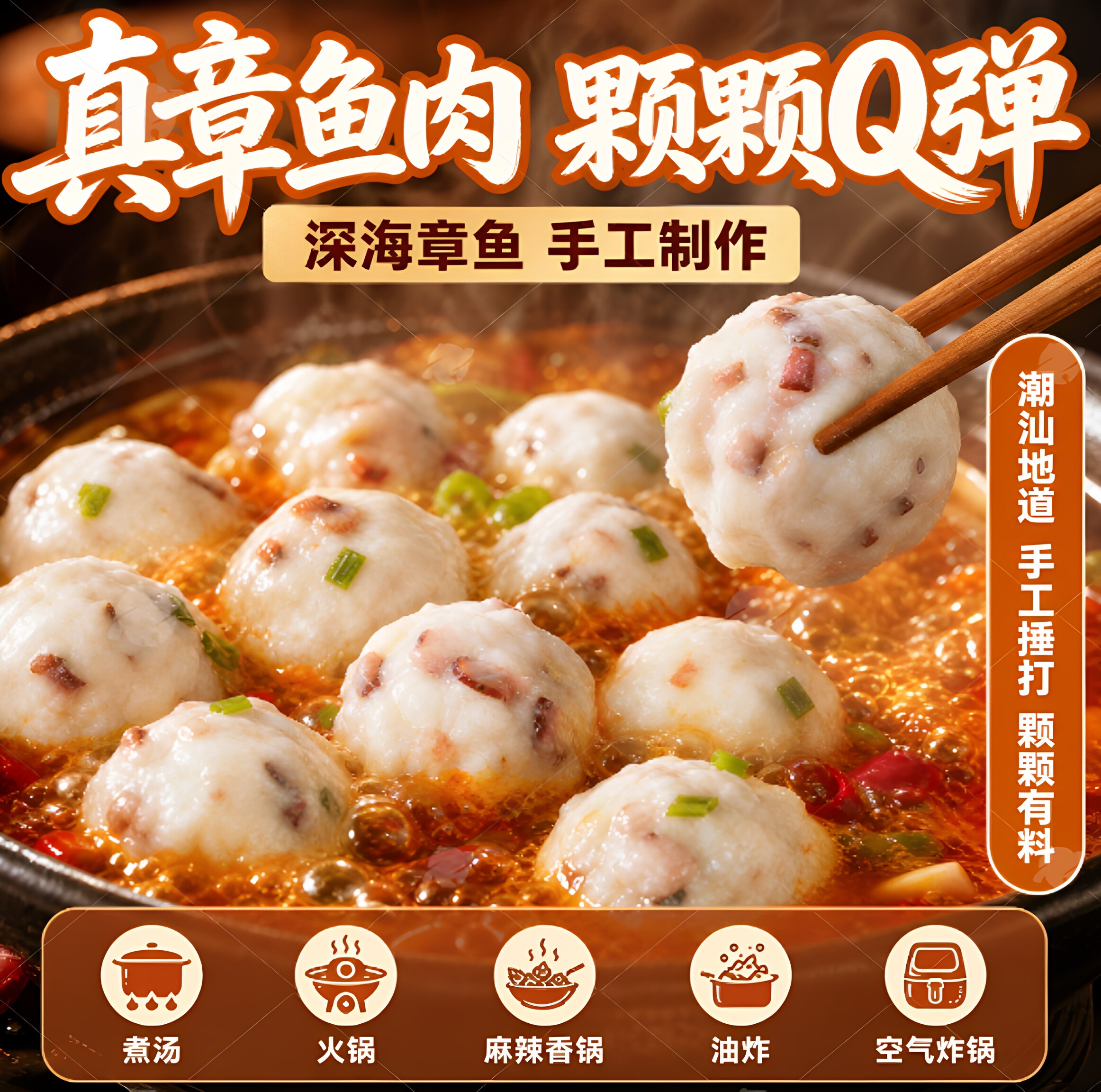 潮汕章鱼丸500g手打手工鱼丸