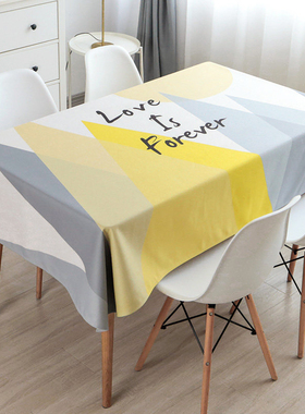 餐桌布长方形家用黄色几何时尚棉麻电视柜书桌桌布正方形歺桌台布
