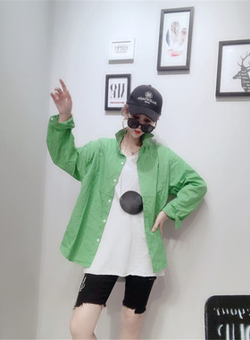 欧洲站夏季新款圆领T恤+绿色韩版休闲衬衣套装女两件套潮629
