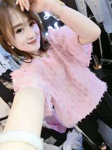 新款 欧洲站2020春季 女装 圆领粉色流苏宽松雪纺短袖 洋 小衫 衬衫 426