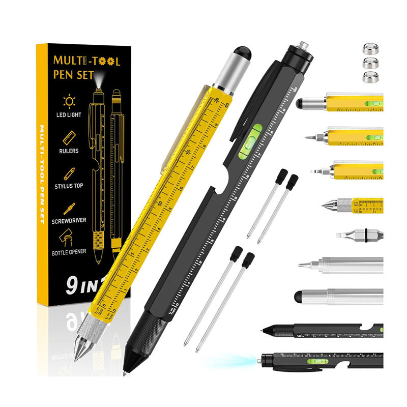 9合1笔开瓶器套装带LED灯笔多功能笔工具6合1金属圆珠笔礼品盒装