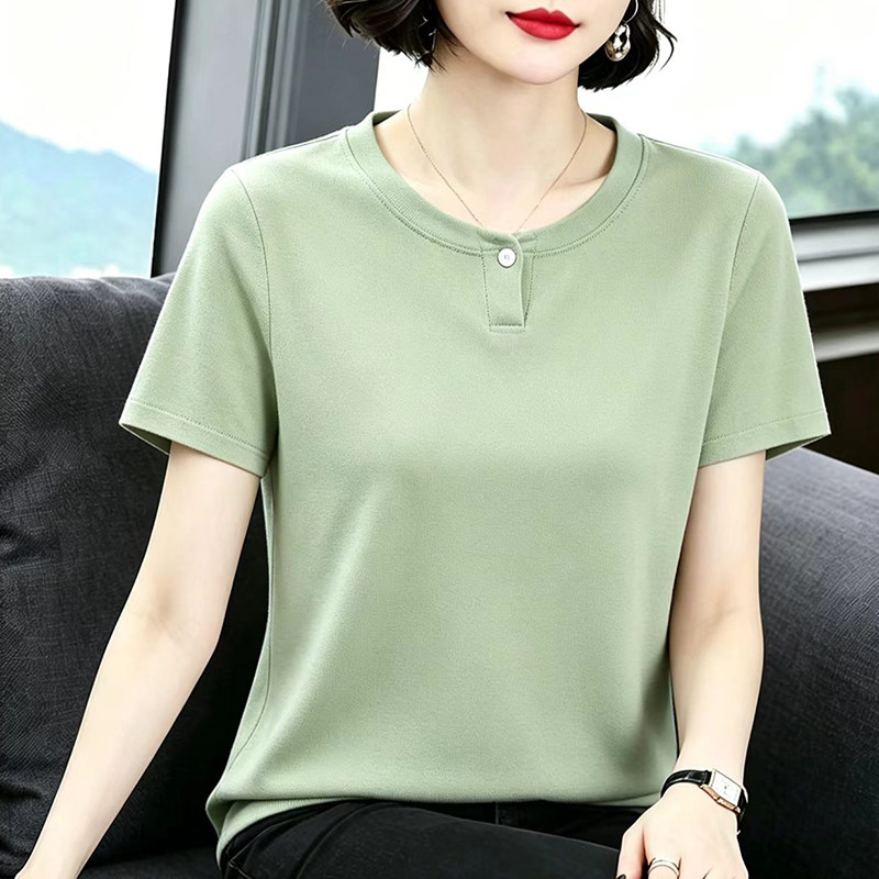 正肩圆领短袖t恤女2026新款夏爆款高端洋气女装减龄上衣半袖体恤