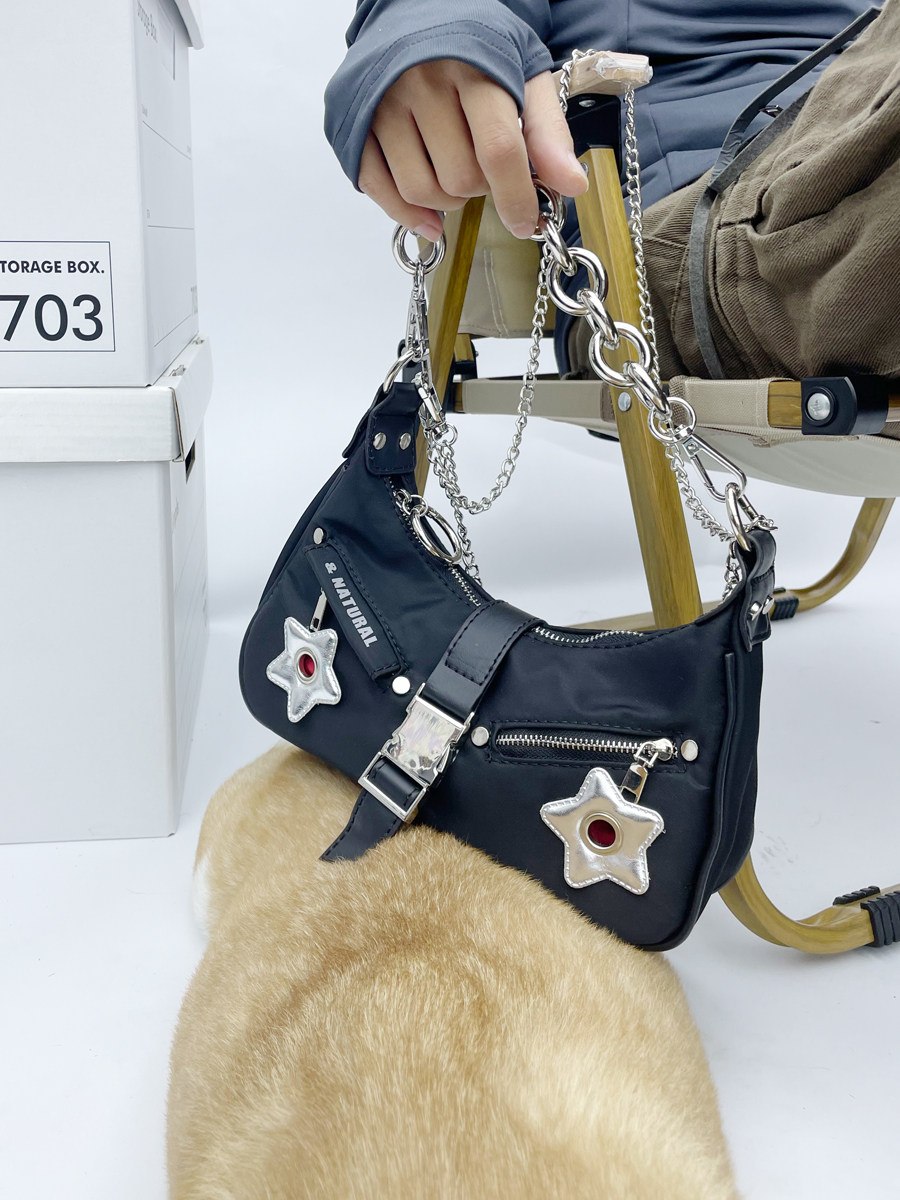 isir 小众金属星星 美式工装辣妹拼接设计感链条腋下包百搭斜挎包