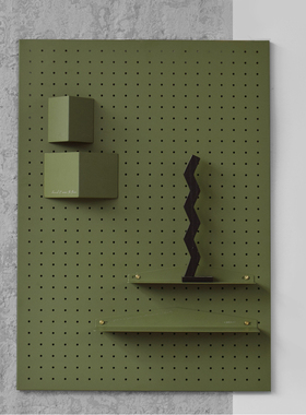 oroliving原创北欧收纳板摆拍置物绿色金属洞洞板电箱遮挡装饰