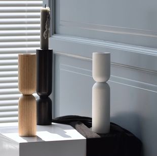 oroliving原创实木蜡烛台摆拍北欧家居装 饰摆件道具极简半圆烛台