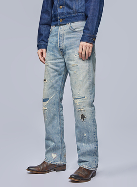 UNSOLUTE 赌徒 殿堂级 破坏做旧 40S大战宽松直筒 水洗牛仔裤