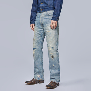 UNSOLUTE 赌徒 殿堂级 破坏做旧 40S大战宽松直筒 水洗牛仔裤