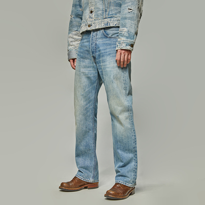 UNSOLUTE 酸化大战 大廓形宽松直筒 复古水洗做旧 牛仔裤