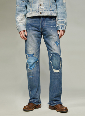 【年底清货】 嬉皮士 内华达破坏 古布刺子 重度做旧水洗 牛仔裤